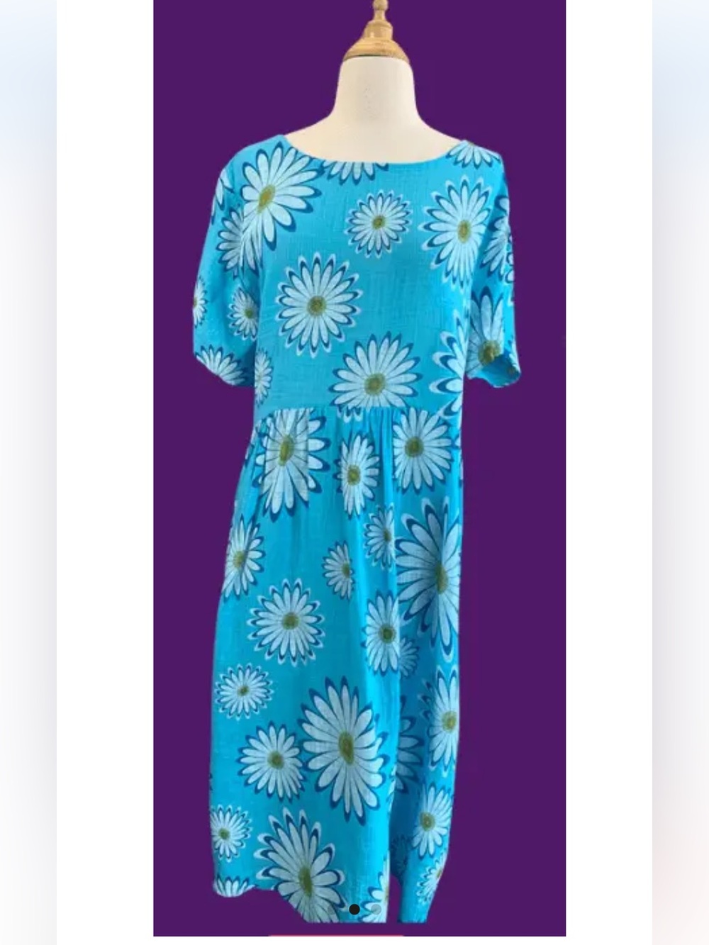 Bright Turquoise Daisy Print Midi Dress